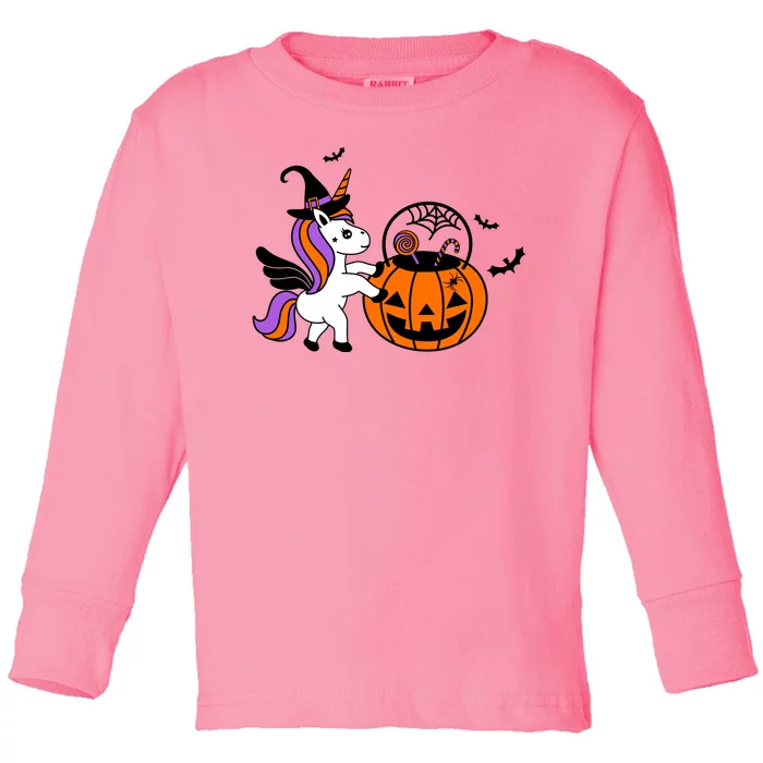 Unicorn Treat Or Trick Halloween Toddler Long Sleeve Shirt