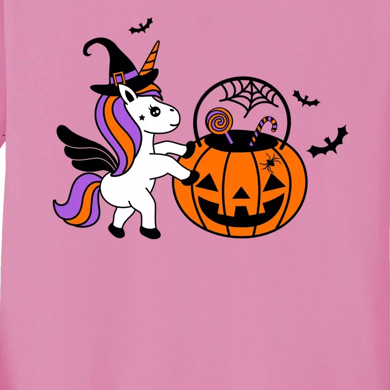 Unicorn Treat Or Trick Halloween Kids Long Sleeve Shirt