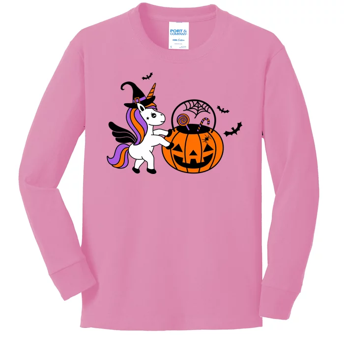 Unicorn Treat Or Trick Halloween Kids Long Sleeve Shirt