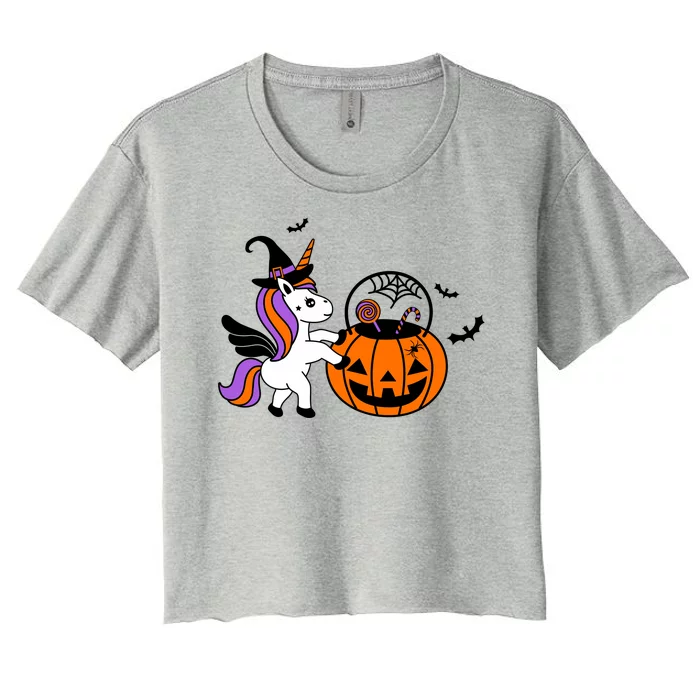 Unicorn Treat Or Trick Halloween Women's Crop Top Tee