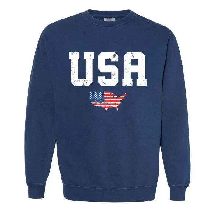 USA Tee Patriotic American Flag July 4th Garment-Dyed Sweatshirt