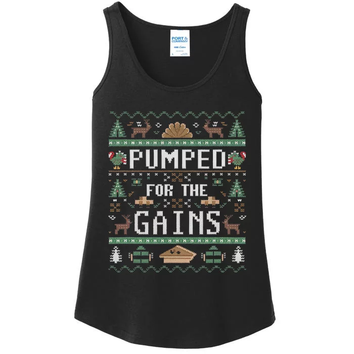 Ugly Thanksgiving Pumped For The Gains Fall Autumn Feast Ladies Essential Tank