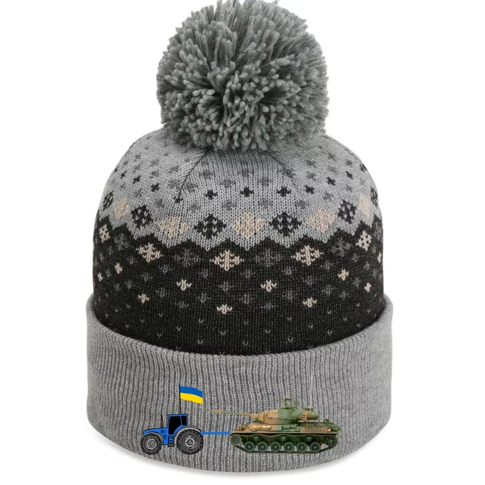 Ukrainian Tractor Pulling Tank With Ukraine Flag The Baniff Cuffed Pom Beanie