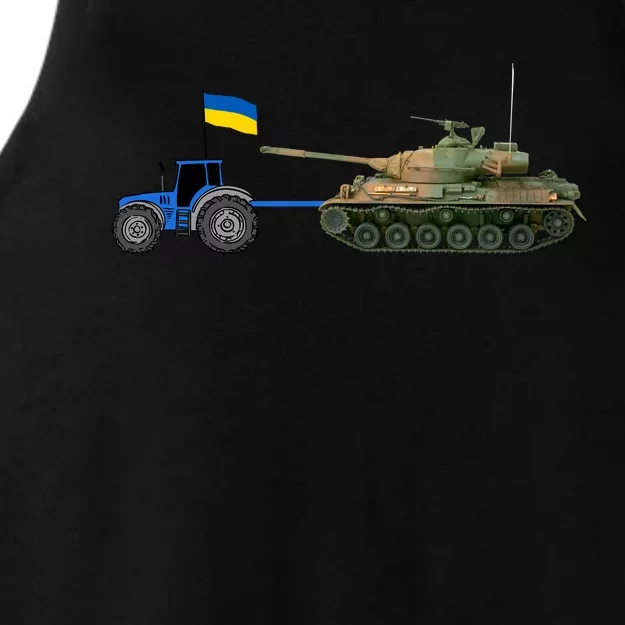 Ukrainian Tractor Pulling Tank With Ukraine Flag Ladies Tri-Blend Wicking Tank