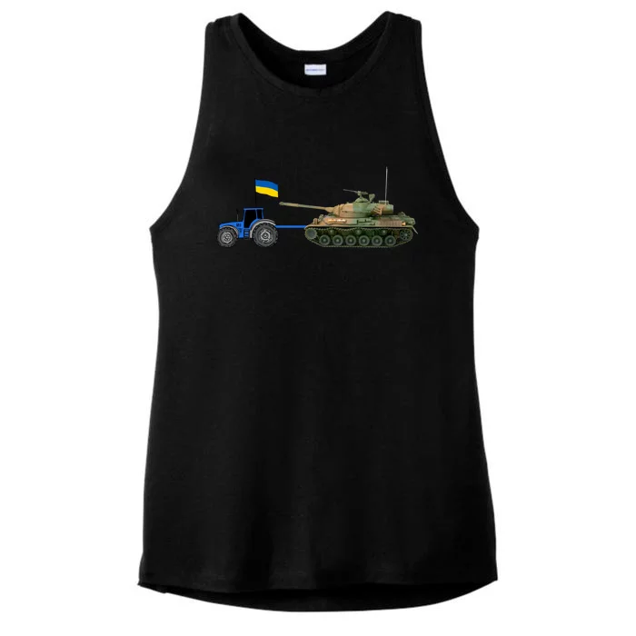 Ukrainian Tractor Pulling Tank With Ukraine Flag Ladies Tri-Blend Wicking Tank