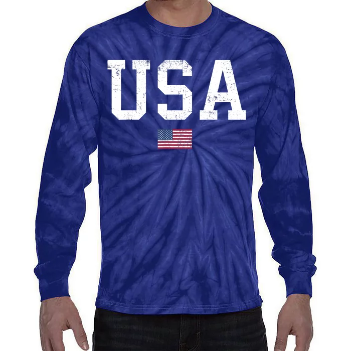 USA T Patriotic American Flag July 4th Tie-Dye Long Sleeve Shirt