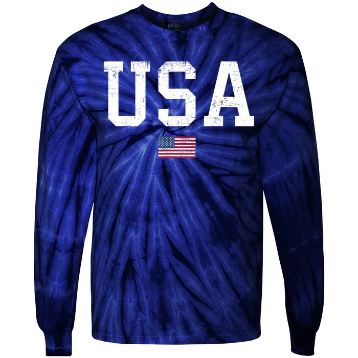 USA T Patriotic American Flag July 4th Tie-Dye Long Sleeve Shirt