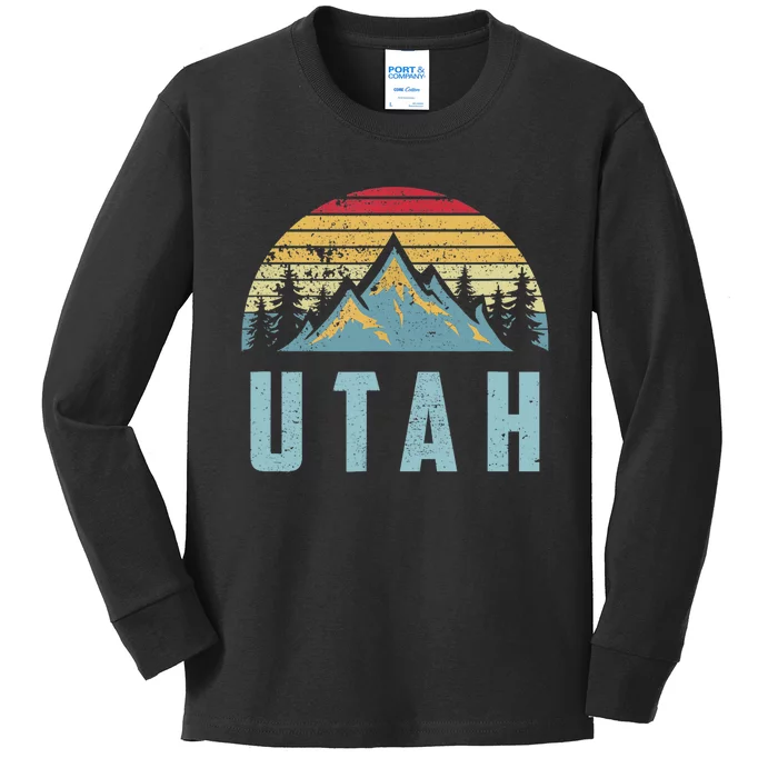 Utah Tee Retro Vintage Mountains Hiking Nature Kids Long Sleeve Shirt