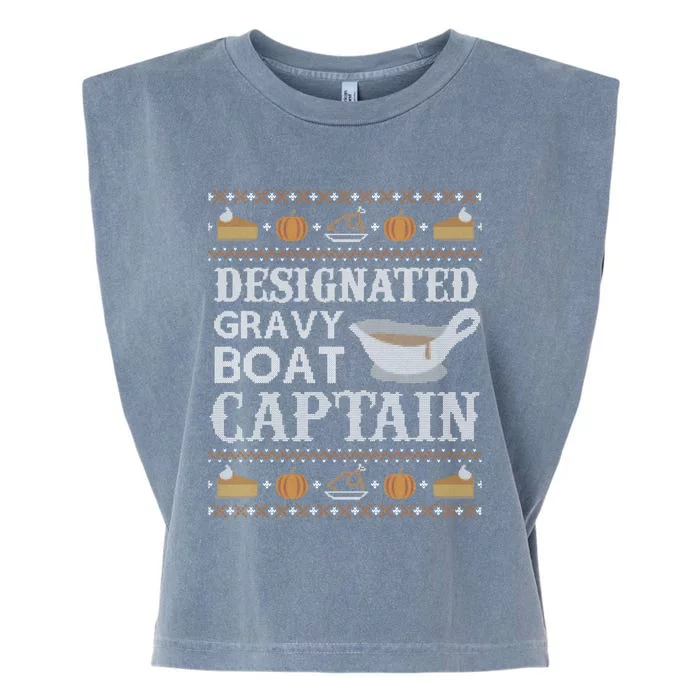 Ugly Thanksgiving Sweater Gravy Boat Captain Gift Garment-Dyed Women's Muscle Tee