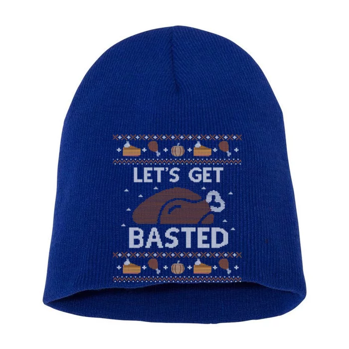 Ugly Thanksgiving Sweater Funny Lets Get Basted Great Gift Meaningful Gift Short Acrylic Beanie