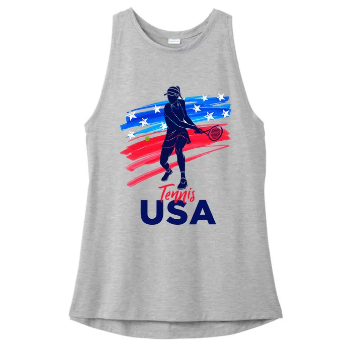 Usa Tennis Support Tennis Lover Ladies Tri-Blend Wicking Tank