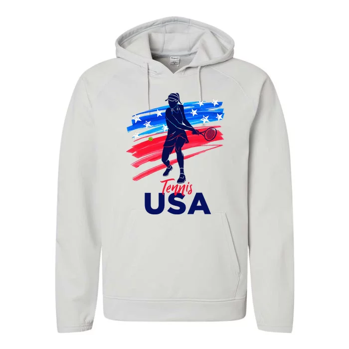 Usa Tennis Support Tennis Lover Performance Fleece Hoodie