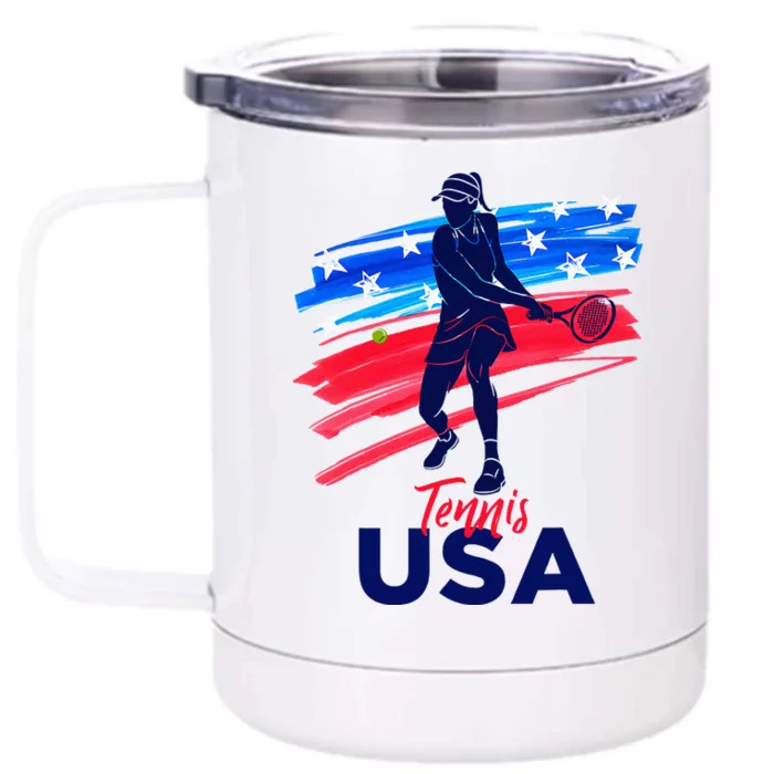 Usa Tennis Support Tennis Lover Front & Back 12oz Stainless Steel Tumbler Cup