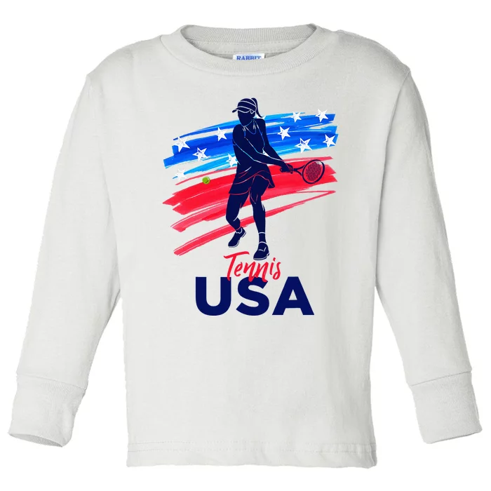 Usa Tennis Support Tennis Lover Toddler Long Sleeve Shirt