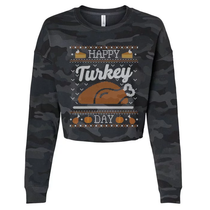 Ugly Thanksgiving Sweater Funny Happy Turkey Day Gift Cropped Pullover Crew