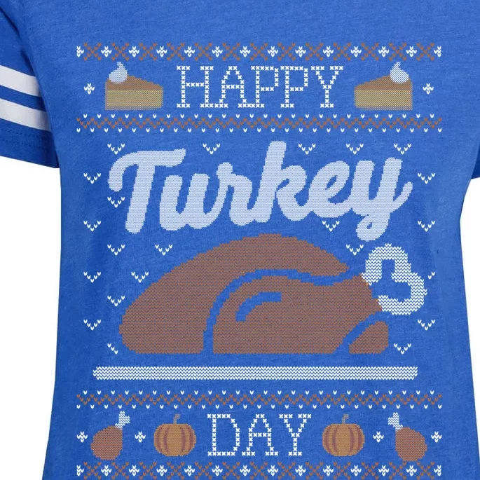 Ugly Thanksgiving Sweater Funny Happy Turkey Day Gift Enza Ladies Jersey Football T-Shirt