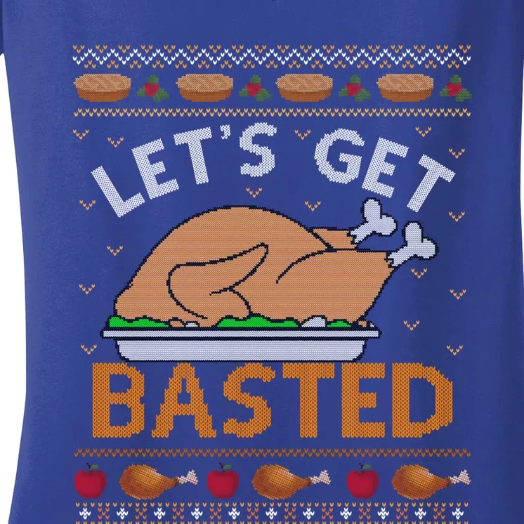 Ugly Thanksgiving Sweater Funny Basted Turkey Gift Women's V-Neck T-Shirt