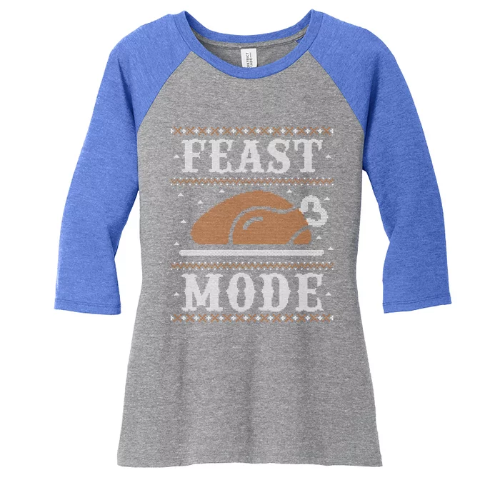 Ugly Thanksgiving Sweater Funny Feast Mode Gift Women's Tri-Blend 3/4-Sleeve Raglan Shirt