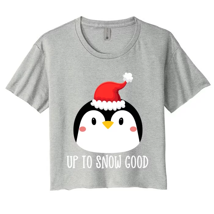 Up To Snow Good Penguin Face Santa Cute Penguin Christmas Cute Gift Women's Crop Top Tee