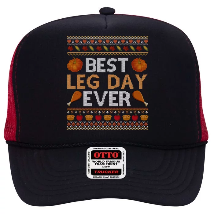 Ugly Thanksgiving Sweater Funny Leg Day Turkey Cool Gift High Crown Mesh Trucker Hat