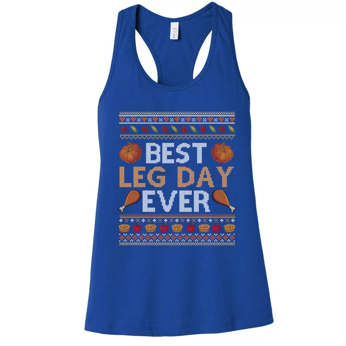 Ugly Thanksgiving Sweater Funny Leg Day Turkey Cool Gift Women's Racerback Tank