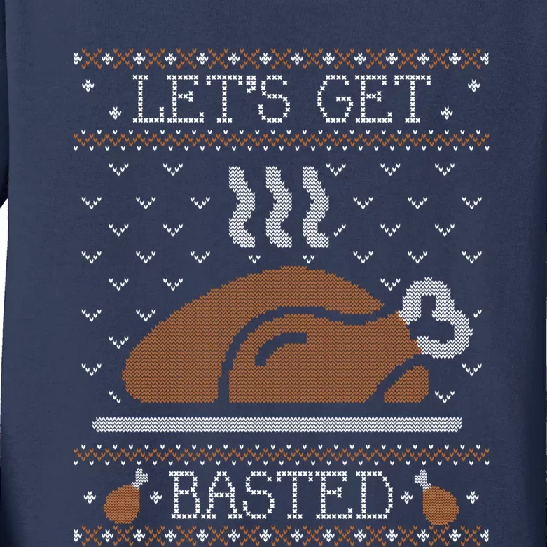 Ugly Thanksgiving Sweater Funny Lets Get Basted Sweatshirt Kids Long Sleeve Shirt