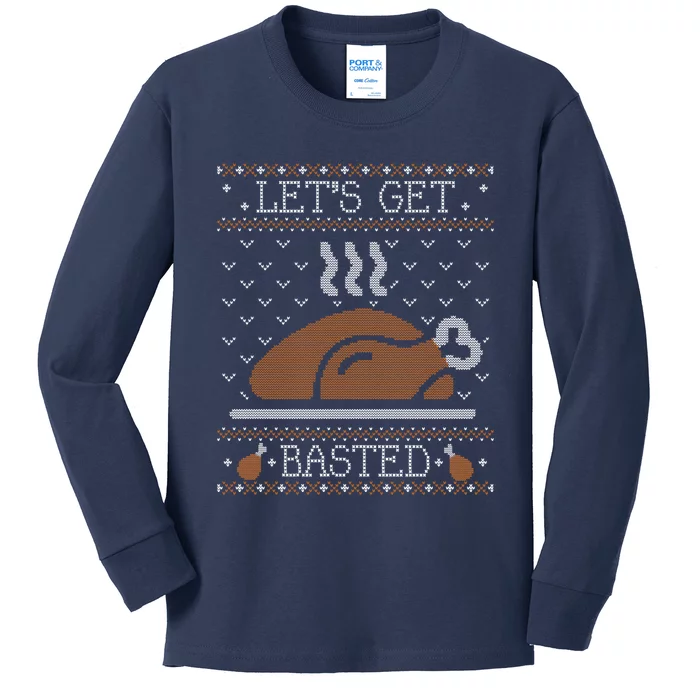 Ugly Thanksgiving Sweater Funny Lets Get Basted Sweatshirt Kids Long Sleeve Shirt