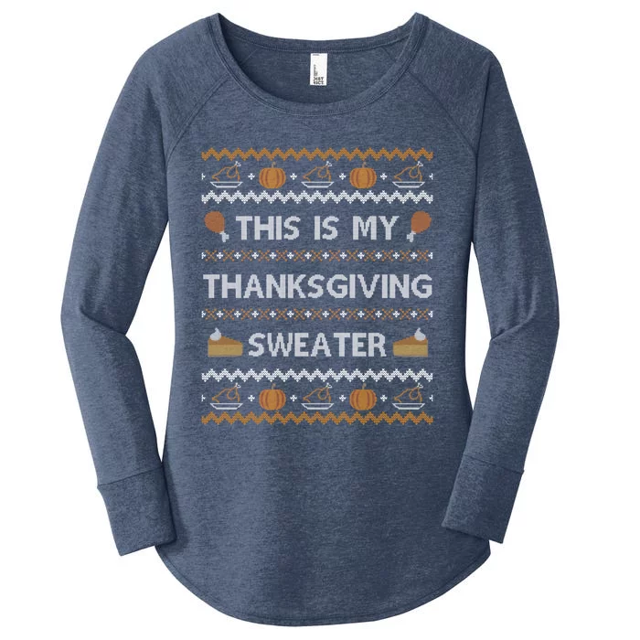 Ugly Thanksgiving Sweater Funny This Is My Gift Women's Perfect Tri Tunic Long Sleeve Shirt