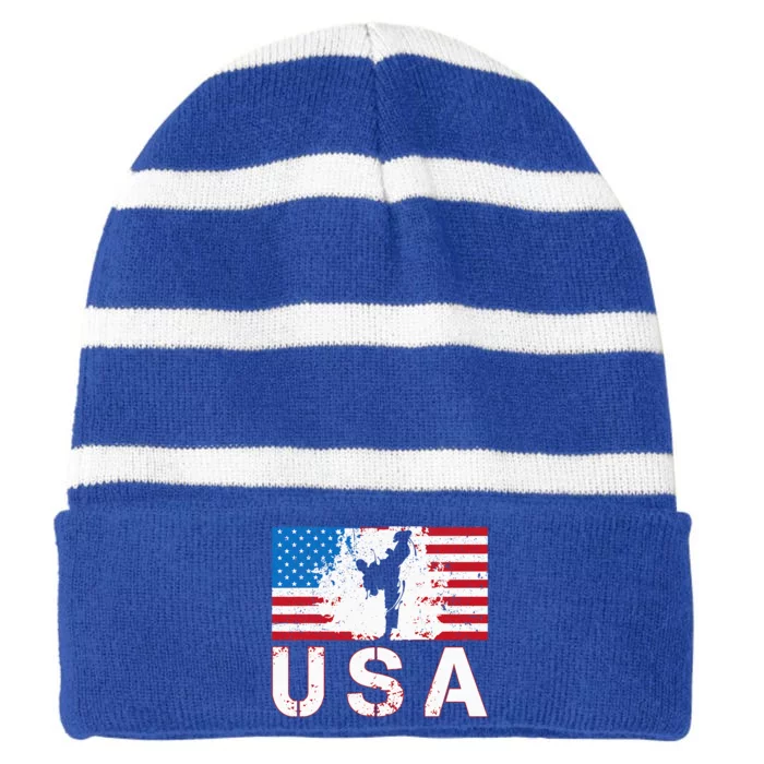 Usa Taekwondo Team American Flag Us Martial Striped Beanie with Solid Band