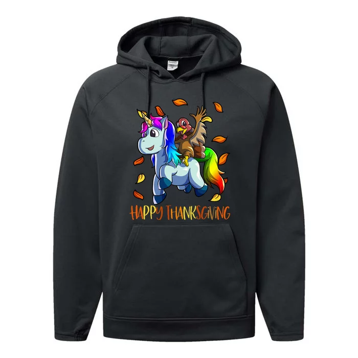 Unicorn Thanksgiving  Unicorn Turkey Performance Fleece Hoodie