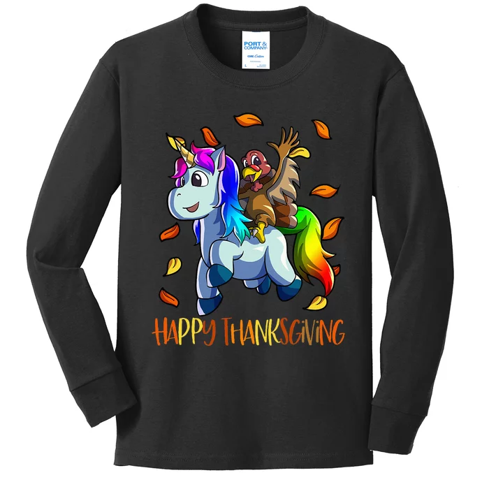 Unicorn Thanksgiving  Unicorn Turkey Kids Long Sleeve Shirt