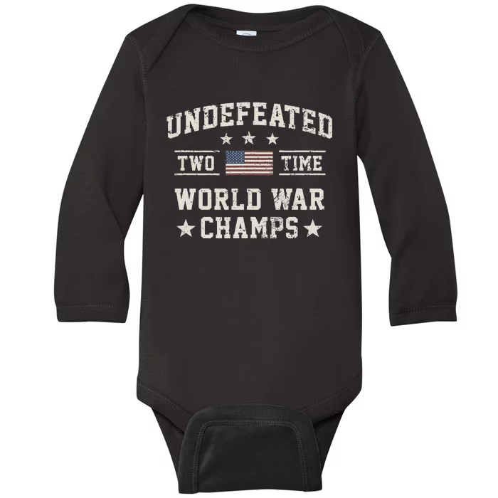 Undefeated Twotime World War Champs Usa Baby Long Sleeve Bodysuit