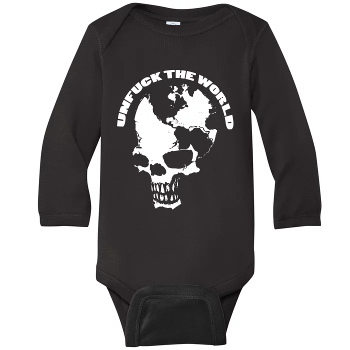 Unfuck The World Skull Baby Long Sleeve Bodysuit