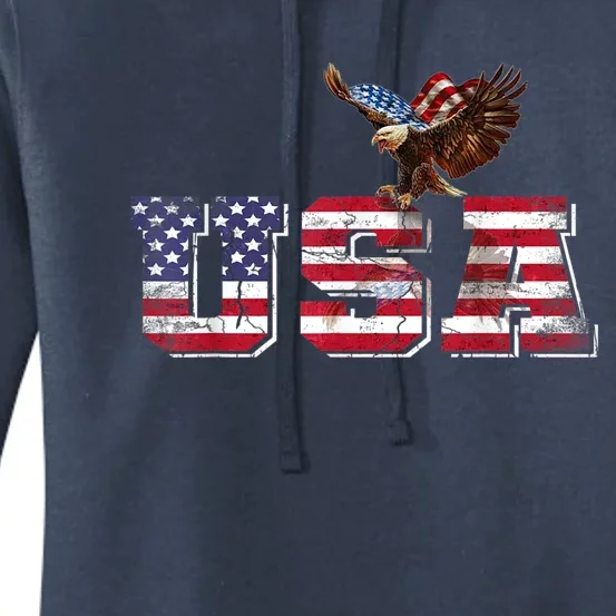 USA US American Flag Patriotic 4th Of July Bald Eagle Merica Women's Pullover Hoodie