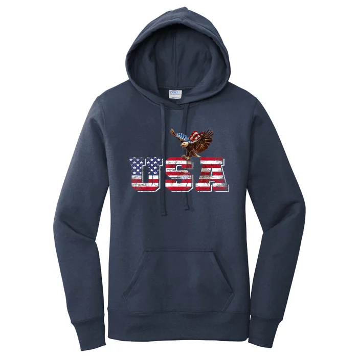 USA US American Flag Patriotic 4th Of July Bald Eagle Merica Women's Pullover Hoodie