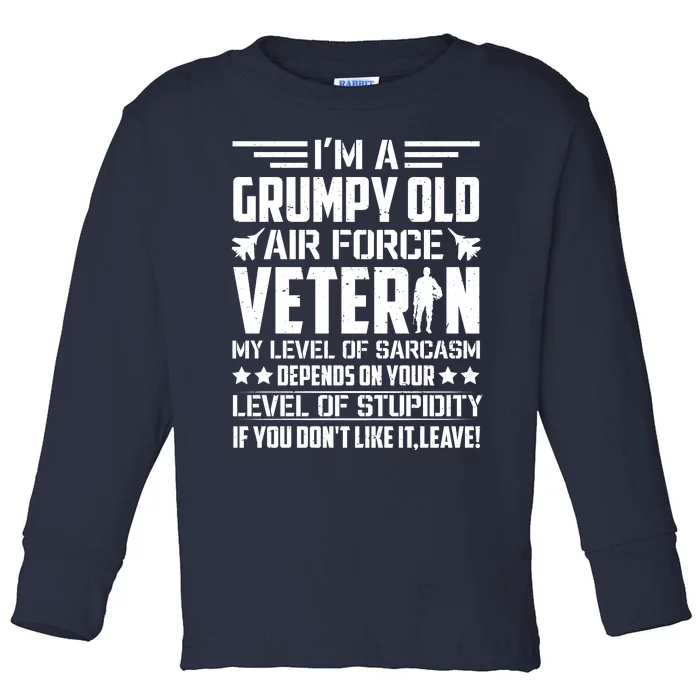 USAF US Air Force Emblem Military Airplane, Retired Air Force Sarcastic Slogan Toddler Long Sleeve Shirt