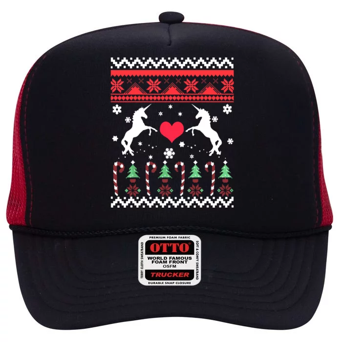 Unicorn Ugly Christmas Sweater High Crown Mesh Trucker Hat