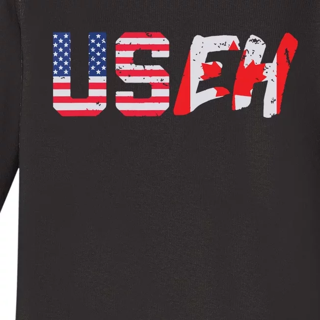 USeh USA Canada Eh Funny American Canadian Flag Baby Long Sleeve Bodysuit