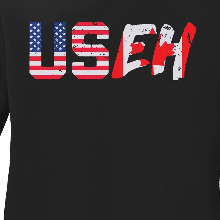 USeh USA Canada Eh Funny American Canadian Flag Ladies Long Sleeve Shirt