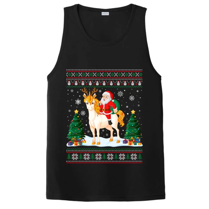 Unicorn Ugly Christmas Sweater Funny Santa Claus Riding Gift Performance Tank