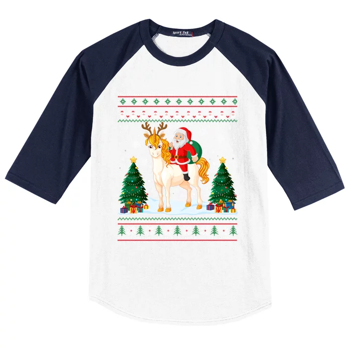 Unicorn Ugly Christmas Sweater Funny Santa Claus Riding Gift Baseball Sleeve Shirt