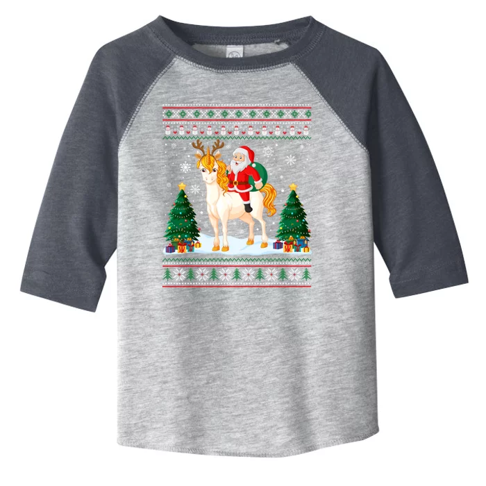 Unicorn Ugly Christmas Sweater Funny Santa Claus Riding Gift Toddler Fine Jersey T-Shirt