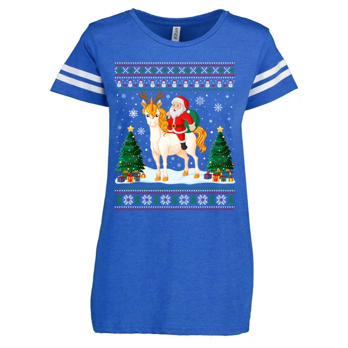 Unicorn Ugly Christmas Sweater Funny Santa Claus Riding Gift Enza Ladies Jersey Football T-Shirt