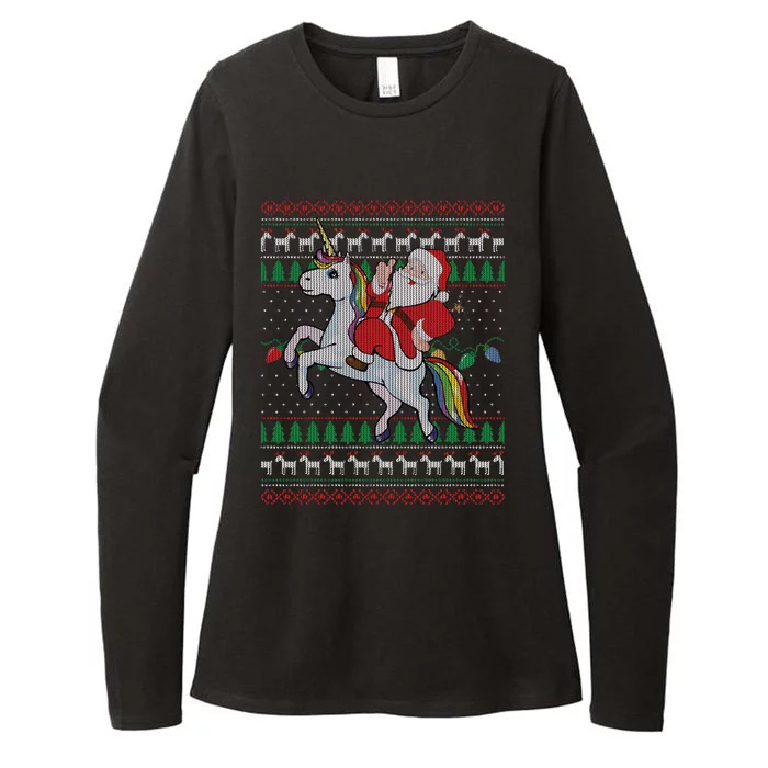 Unicorn Ugly Christmas Xmas Tree Lights Santa Reindeer Gift Womens CVC Long Sleeve Shirt