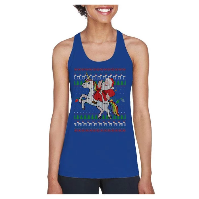 Unicorn Ugly Christmas Xmas Tree Lights Santa Reindeer Gift Women's Racerback Tank