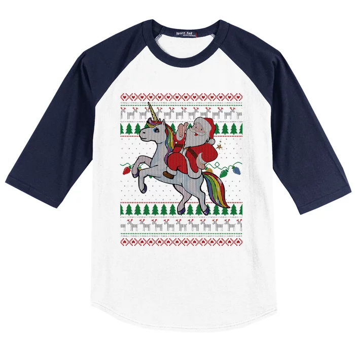 Unicorn Ugly Christmas Xmas Tree Lights Santa Reindeer Gift Baseball Sleeve Shirt