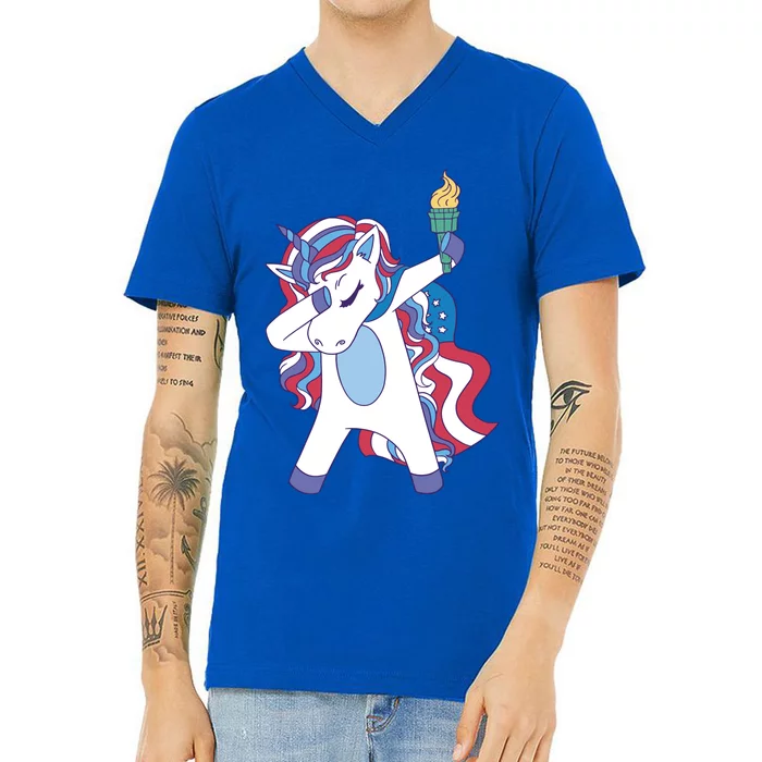 USA Unicorn Dabbing V-Neck T-Shirt