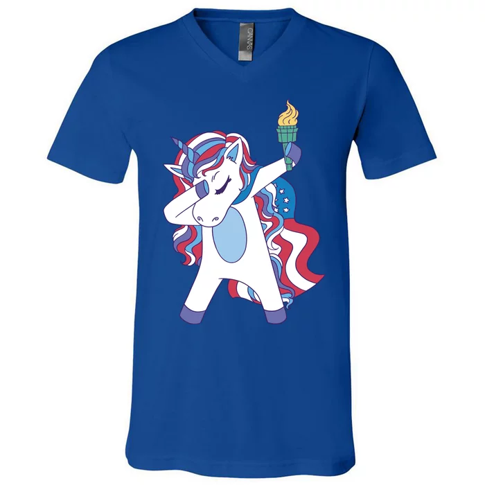 USA Unicorn Dabbing V-Neck T-Shirt