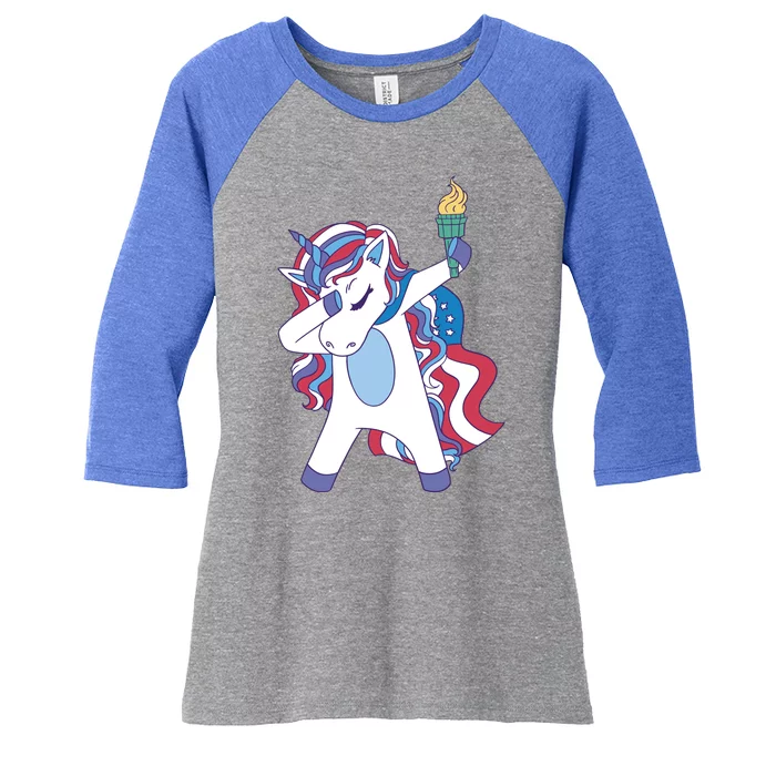 USA Unicorn Dabbing Women's Tri-Blend 3/4-Sleeve Raglan Shirt