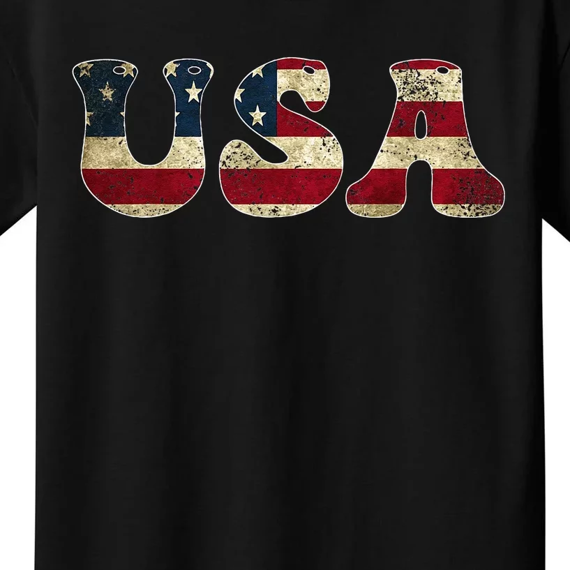 USA US Flag Patriotic America 4th Of July Kids T-Shirt